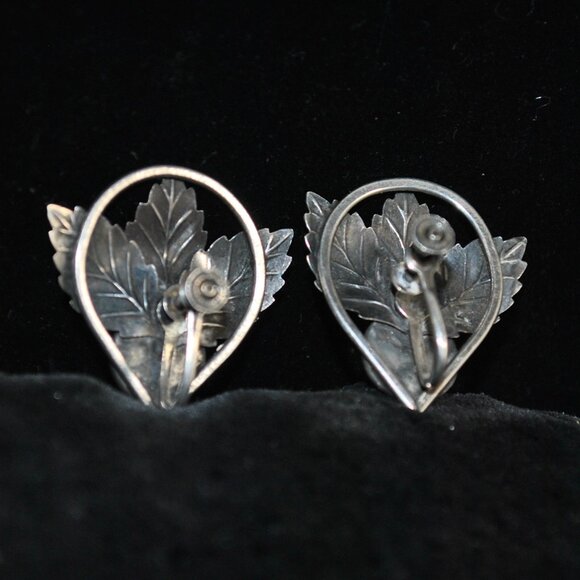 Vintage Sterling Silver & Turquoise Leaves Screw-back Earrings Native American - Picture 7 of 12